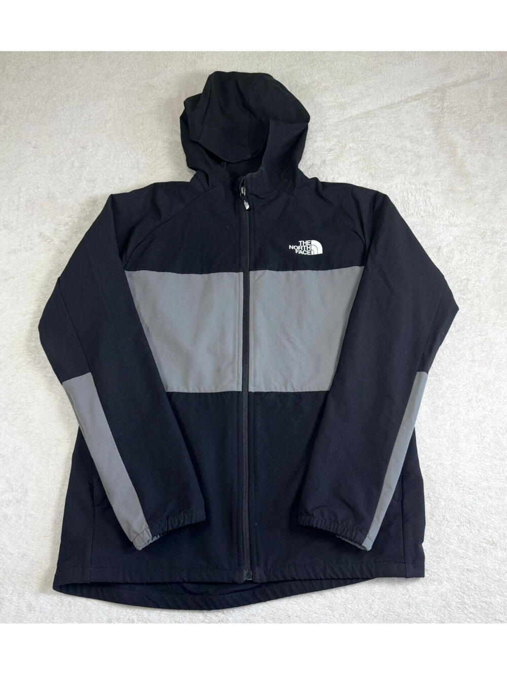 The North Face Boys‎ XL 14/16 Black Grey Colorblock Full Zip Hooded Jacket Nylon